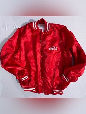 Vintage Embroidered Enjoy Coca Cola Red Satin Bomber Jacket Unisex L 1980’s